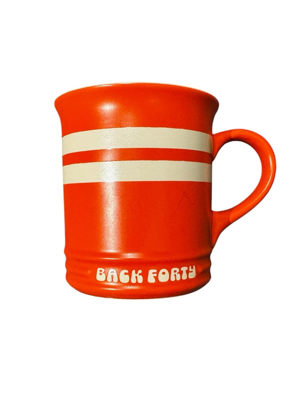 BACK FORTY Orange & Cream Striped Ceramic Coffee Mug
